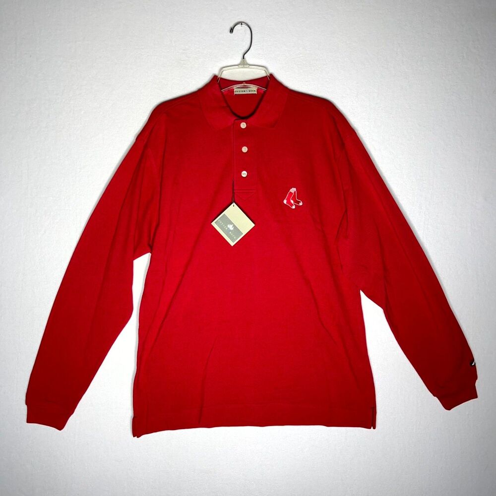 Cutter Buck Mens Red Long Sleeve Polo Shirt Boston Red Sox Logo Size S P